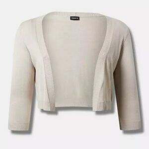 Torrid Gray Beige Neutral Open Front Cardigan 3/4 Sleeve Bolero Top 4X 26 Nwt